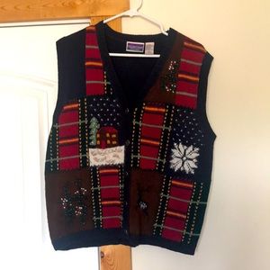 Christmas knit vest button up with embroidery decor. Northcrest size Large